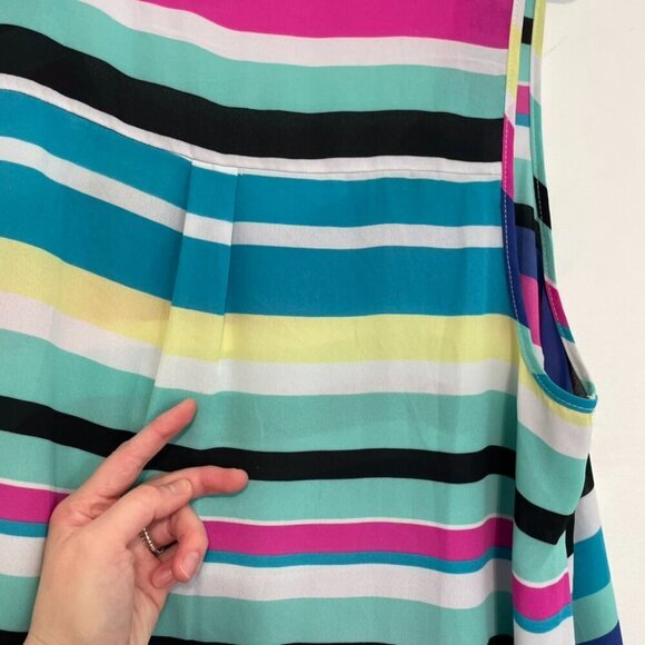 TORRID 1 Plus Size Striped Georgette Pocket Tank Top Blue White Pink Summer 1X - Picture 13 of 16
